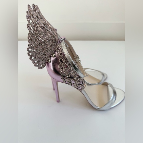 Sophia Webster Pink Silver Leather Evangeline Mid Heel butterfly sandals EU 40.5 - Picture 10 of 11
